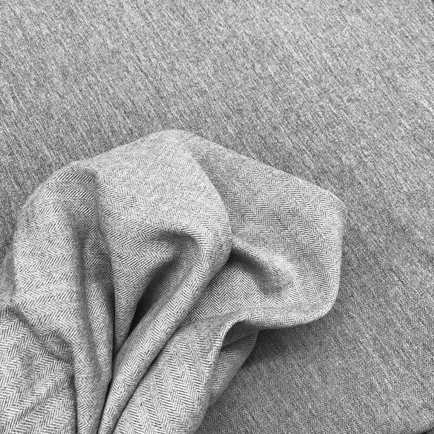 Linen & wool blanket with fishbone pattern Gray