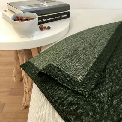 Linen & wool blanket with fishbone pattern